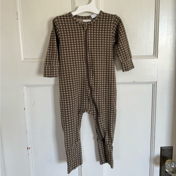 Jamie Kay taupe brown gingham jumpsuit size 6-12 months - Picture 1 of 9